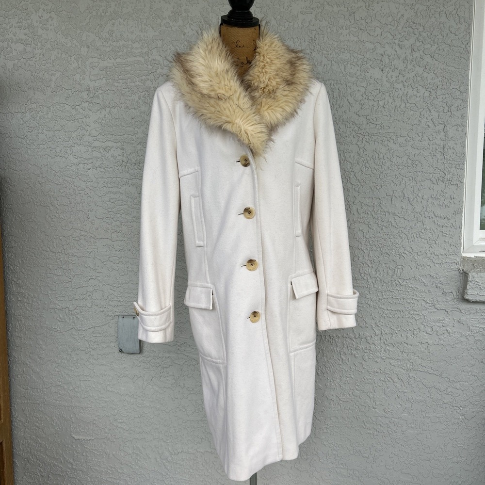 Vtg Penny Lane Wool Trench Coat 12 Cream Midi Length Quiet Luxury Y2K Old Money